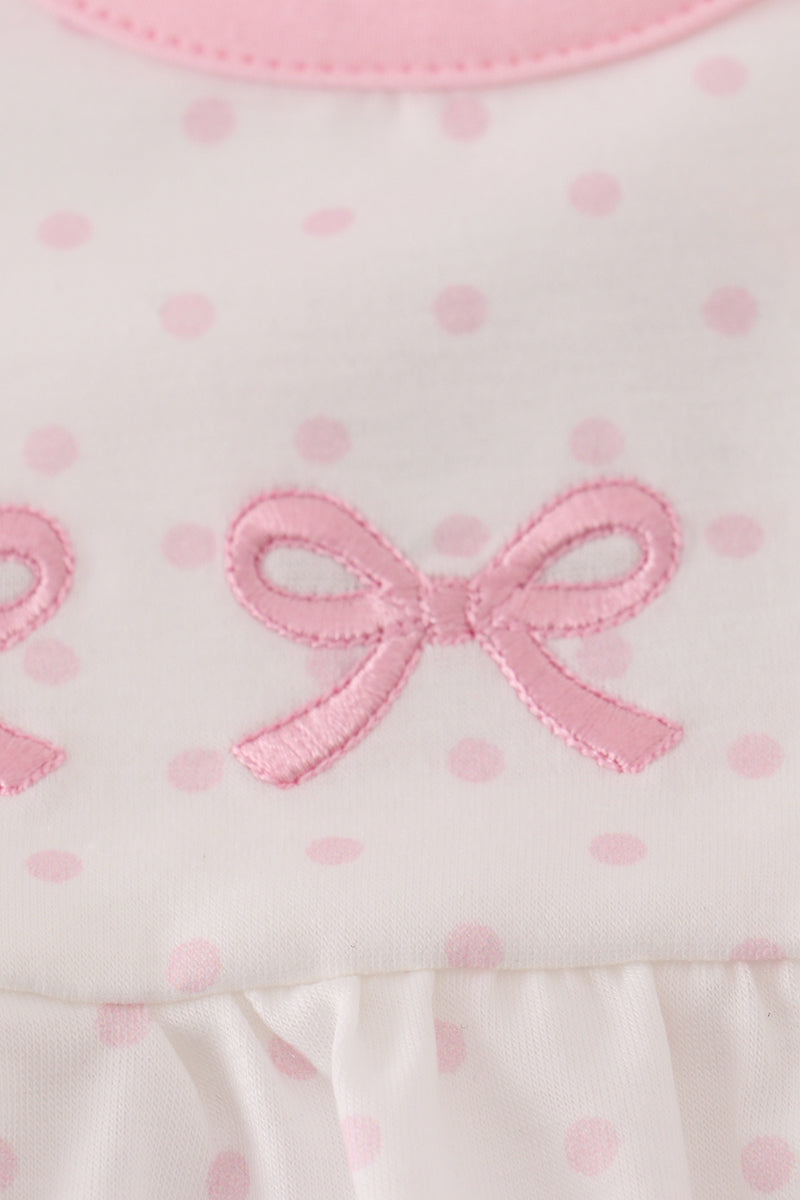 Pink bow embroidery dot gown