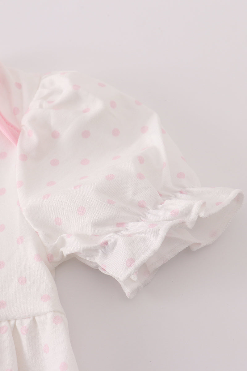 Pink bow embroidery dot gown