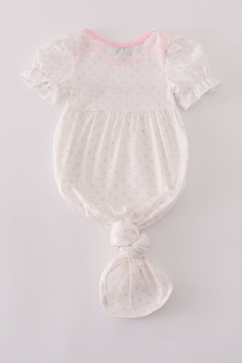 Pink bow embroidery dot gown