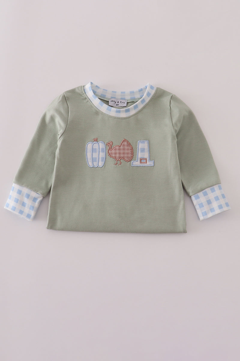 Sage pumpkin turkey applique romper