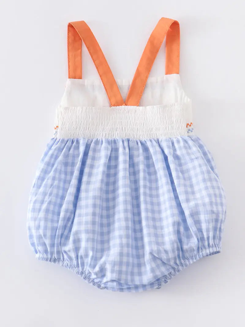 Blue Plaid Easter Rabbit Applique Boy Romper