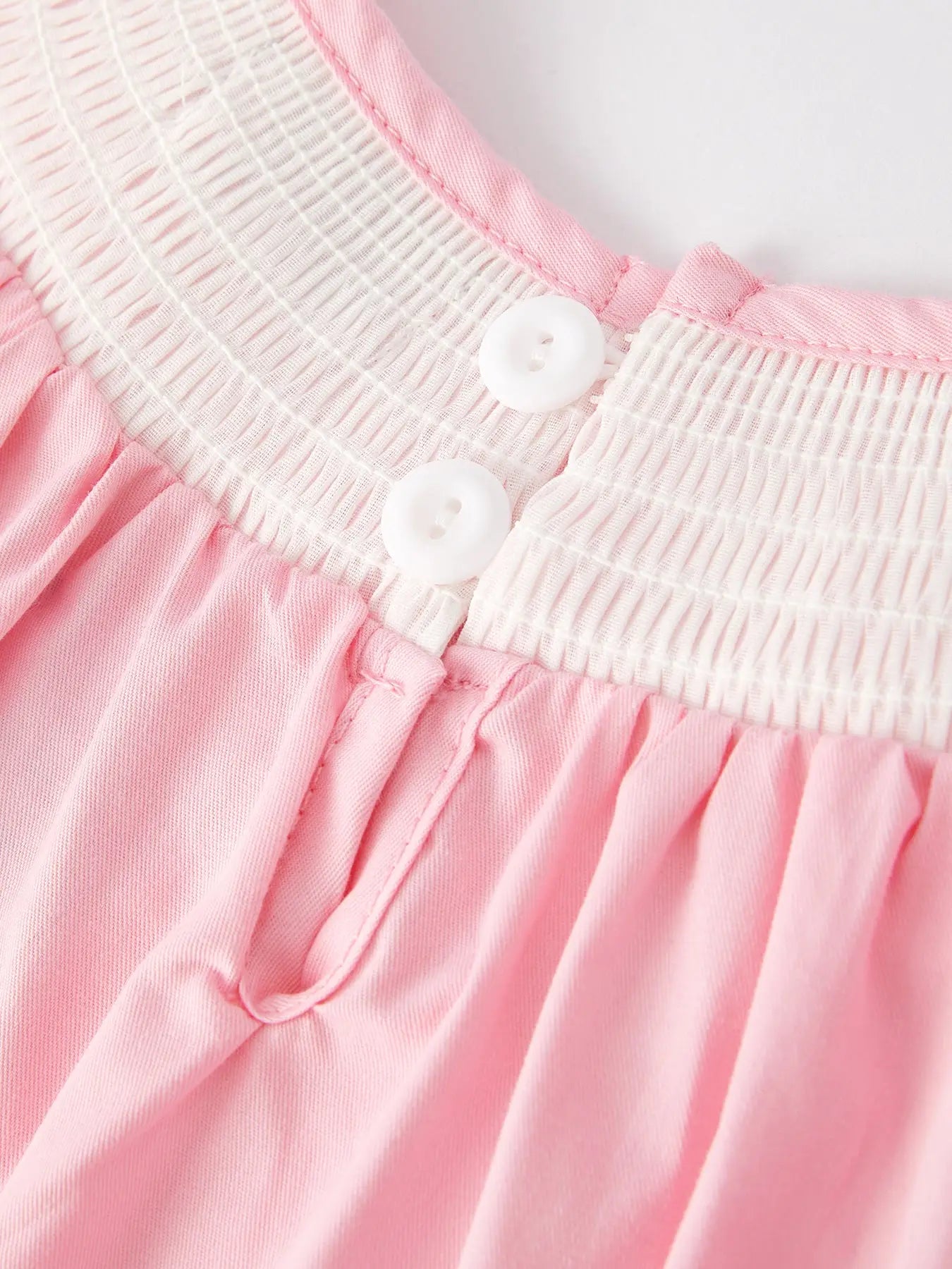 Girls Easter Bunny Smocking Embroidered Lace Cuff Pink Dress
