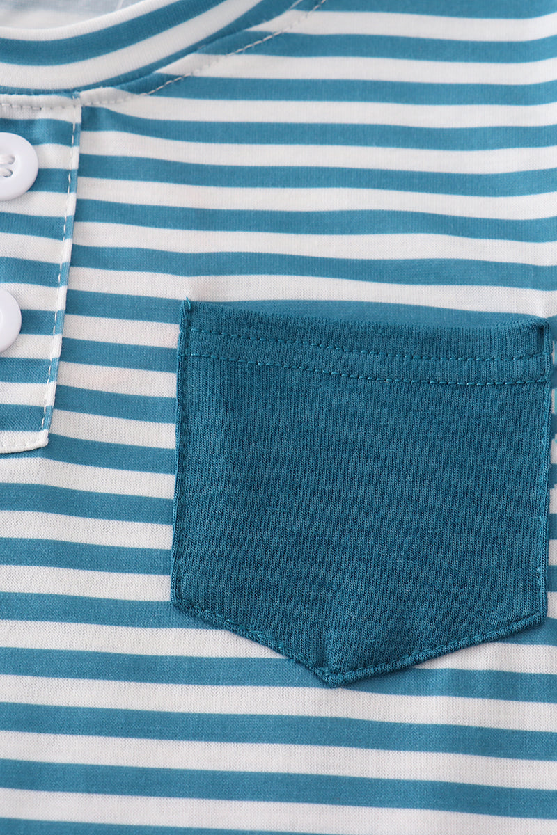 Teal stripe pocket shorts set