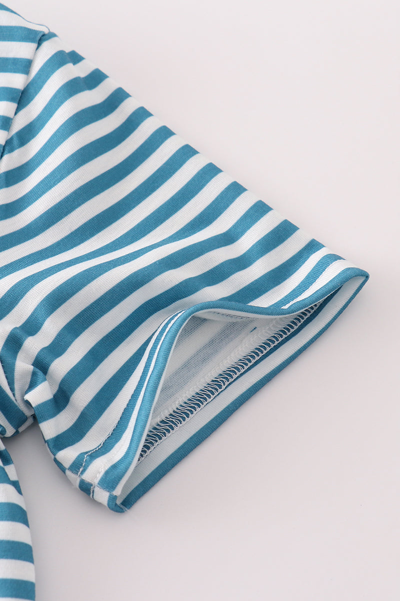 Teal stripe pocket shorts set