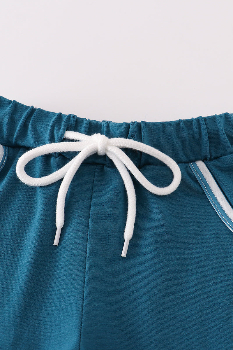 Teal stripe pocket shorts set
