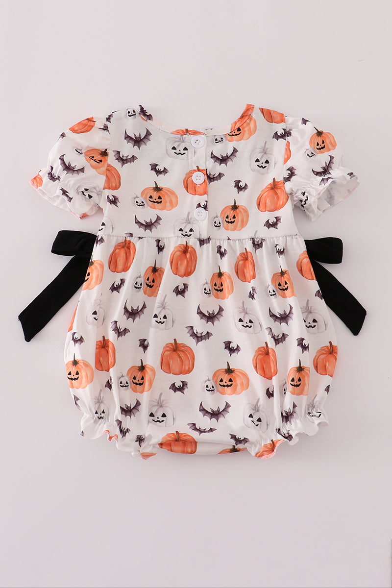 Black pumpkin print ruffle bubble