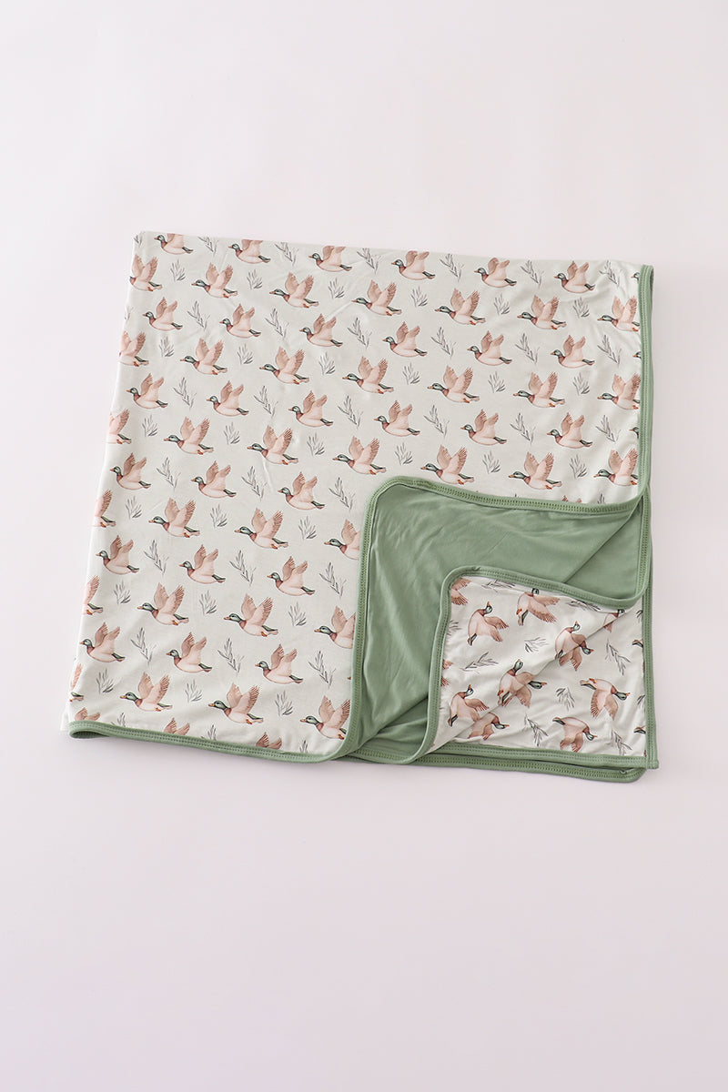 Green duck print bamboo blanket