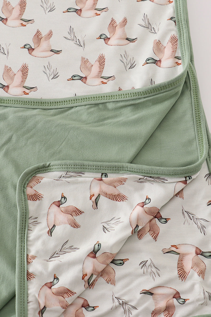 Green duck print bamboo blanket