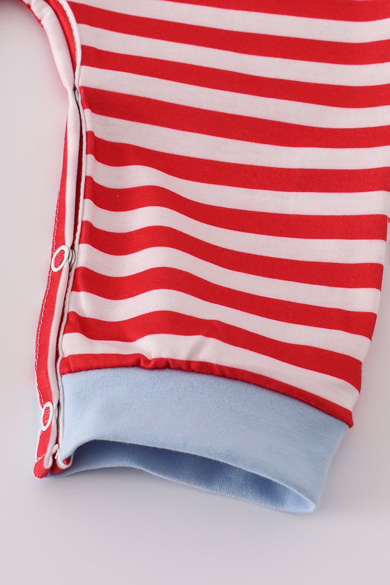 Red airplane embroidery stripe romper