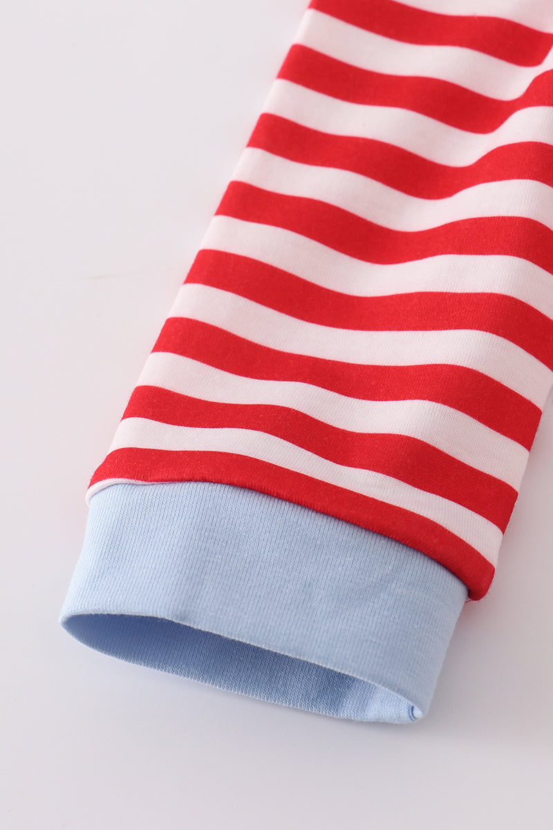 Red airplane embroidery stripe romper