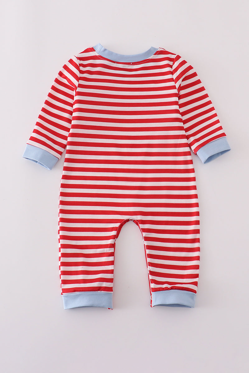 Red airplane embroidery stripe romper