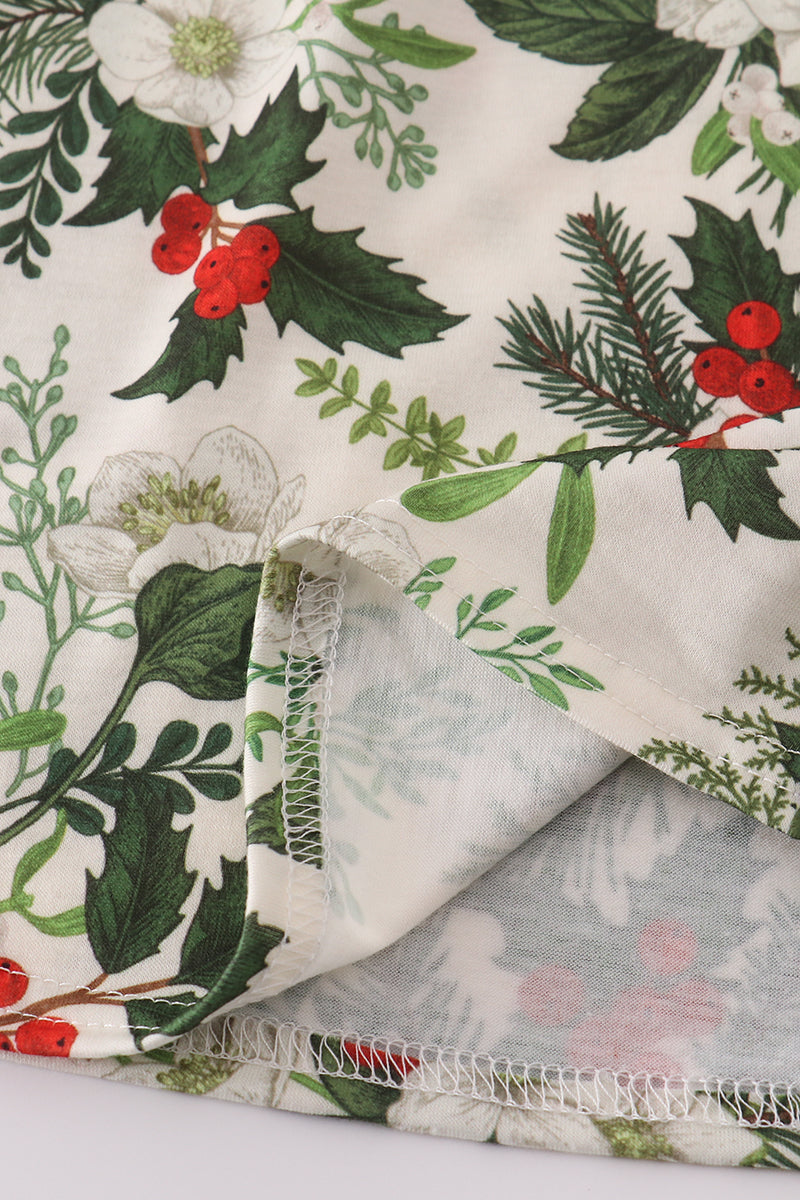 Green holly floral smocked dress