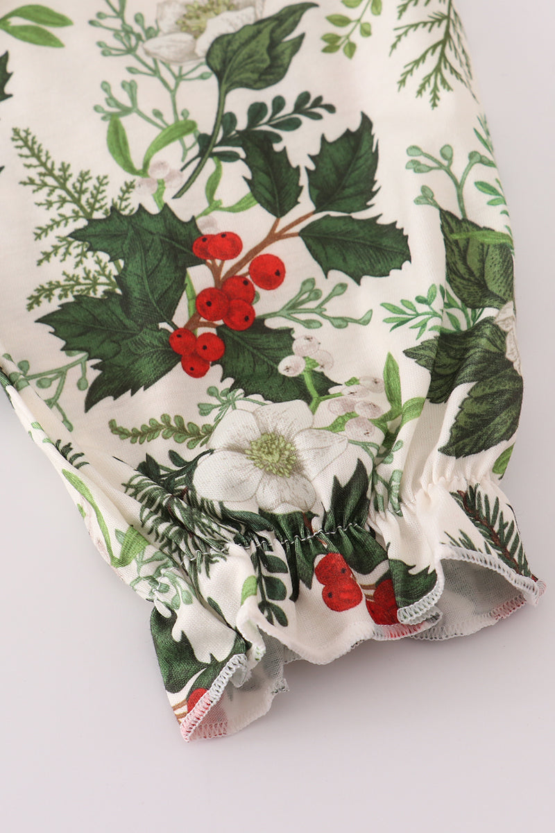 Green holly floral smocked dress