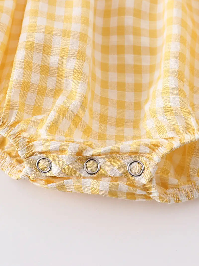 Yellow Plaid Chicken Applique Boy Romper