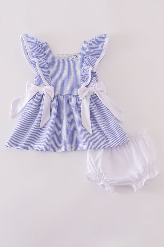 Blue stripe seersucker ruffle bloomer set