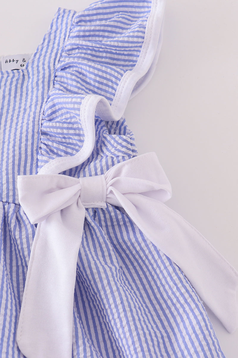 Blue stripe seersucker ruffle bloomer set