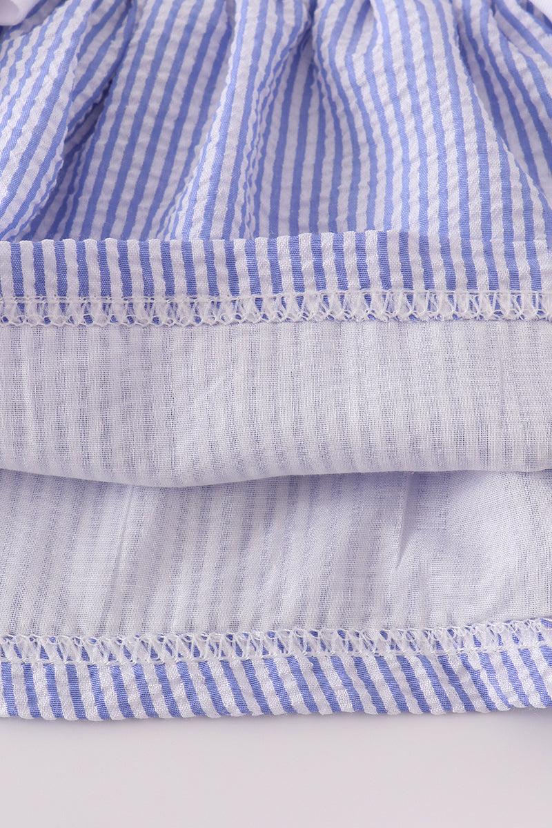 Blue stripe seersucker ruffle bloomer set