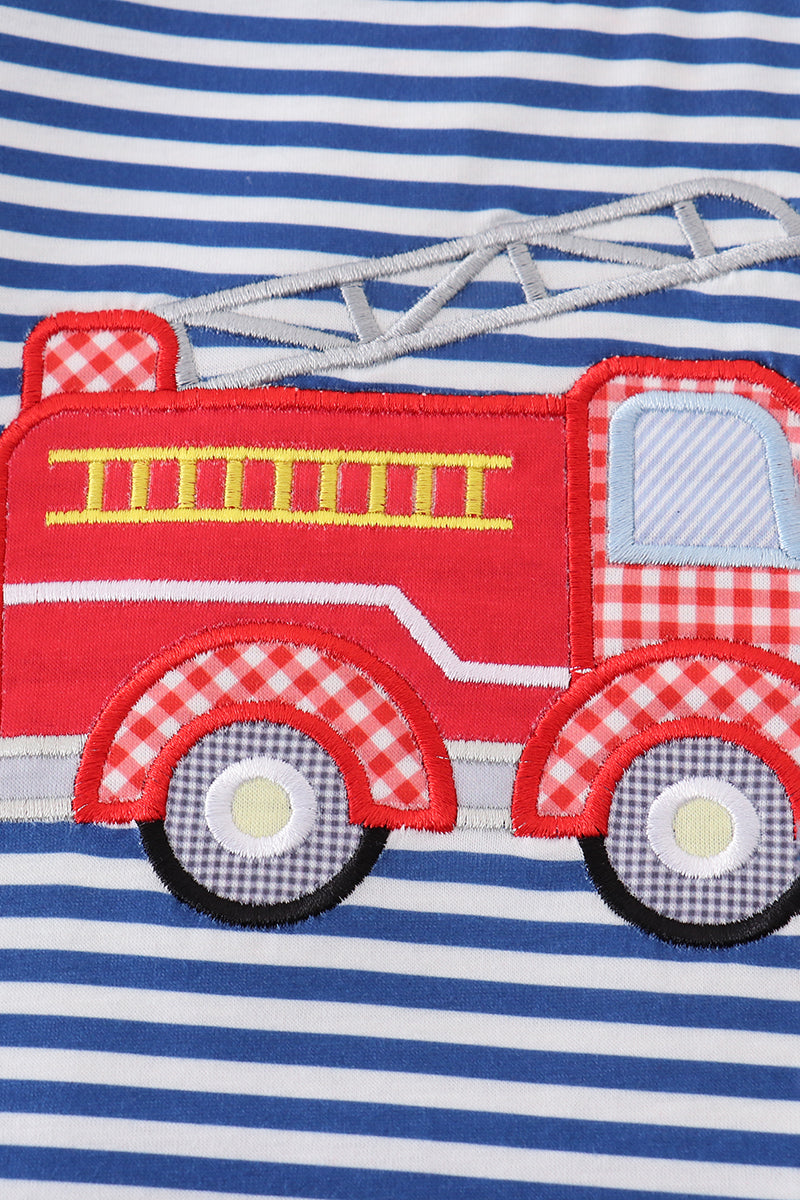 Blue stripe fire truck applique top