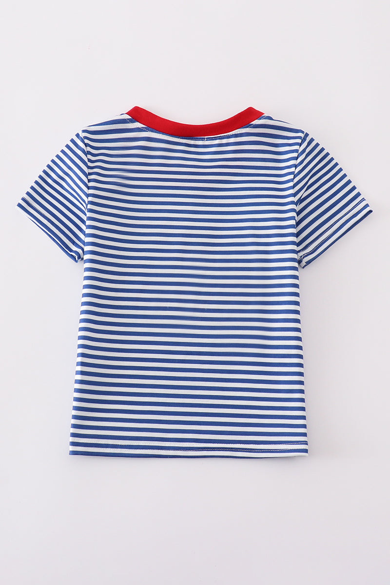 Blue stripe fire truck applique top