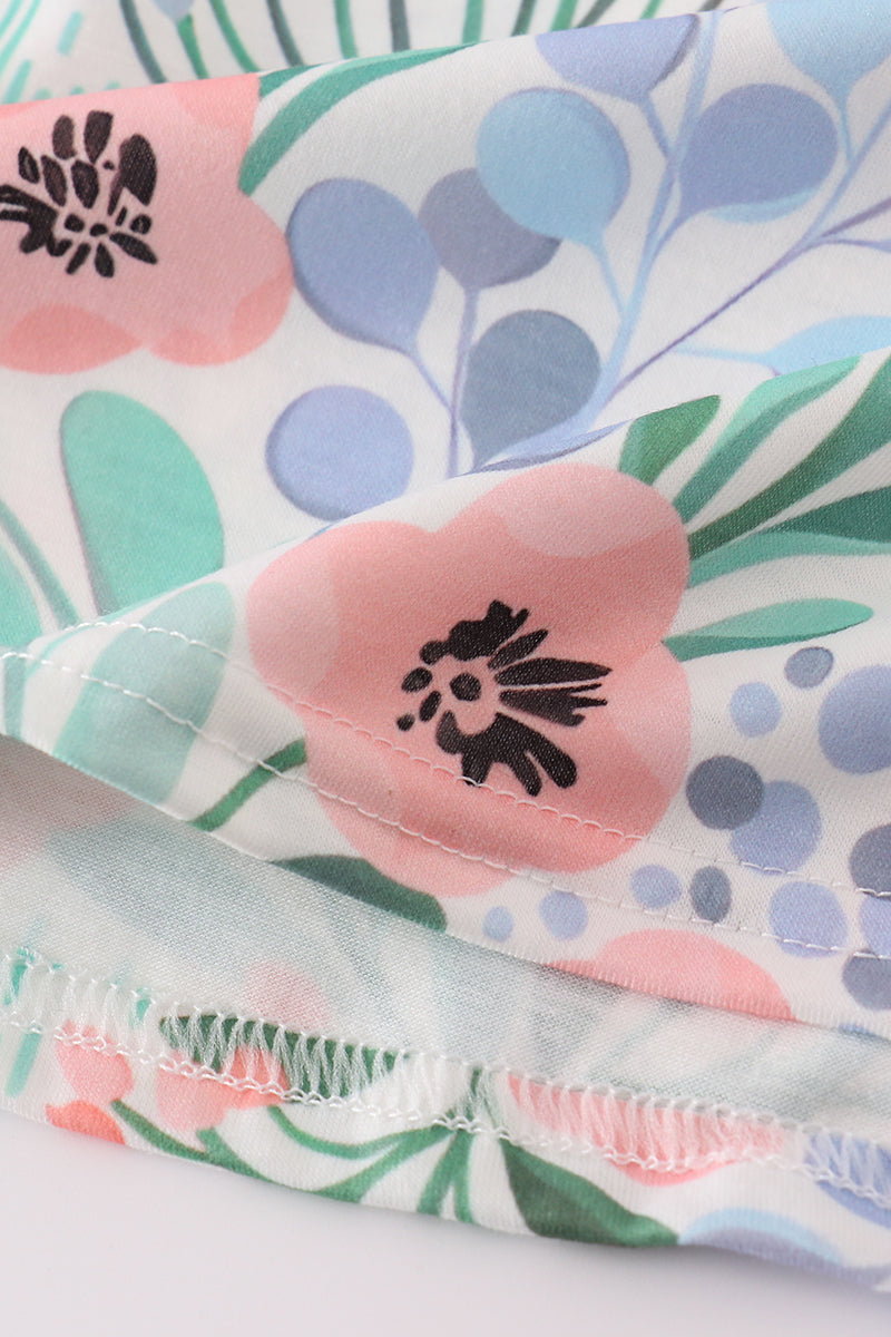 Floral flamingo embroidery smocked bloomer set