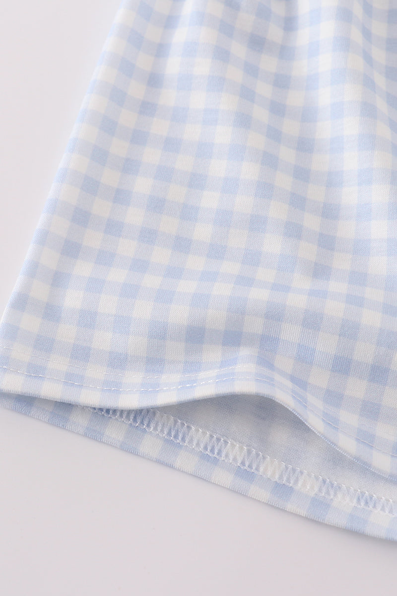 Blue whale embroidery smocked shorts set
