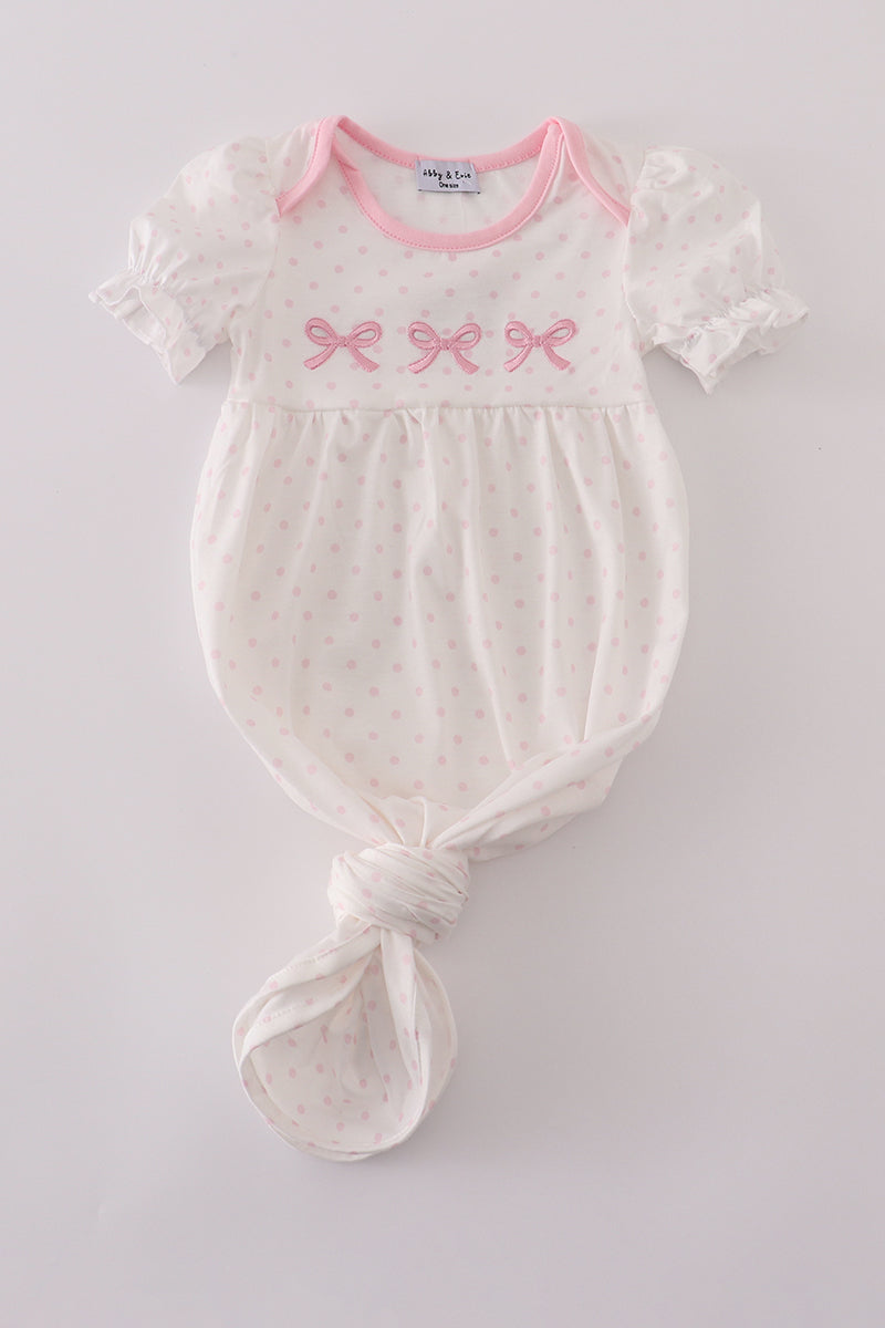 Pink bow embroidery dot gown