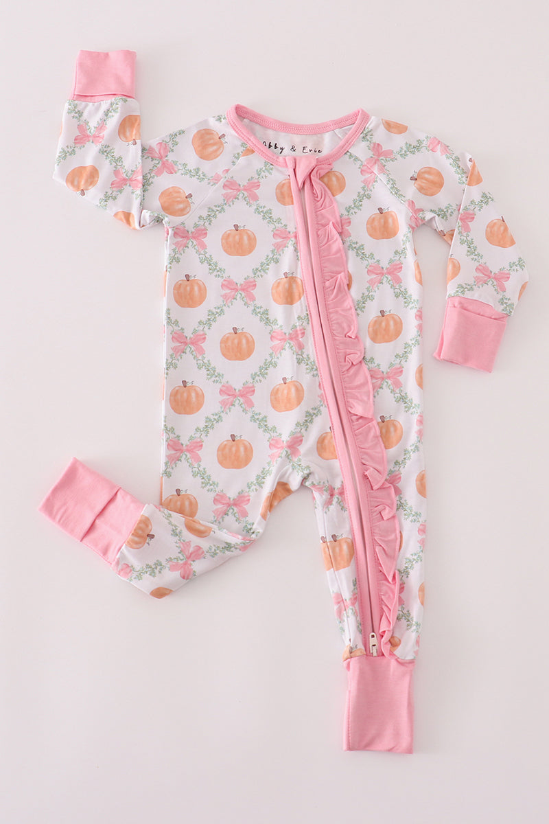 Pink pumpkin bamboo romper