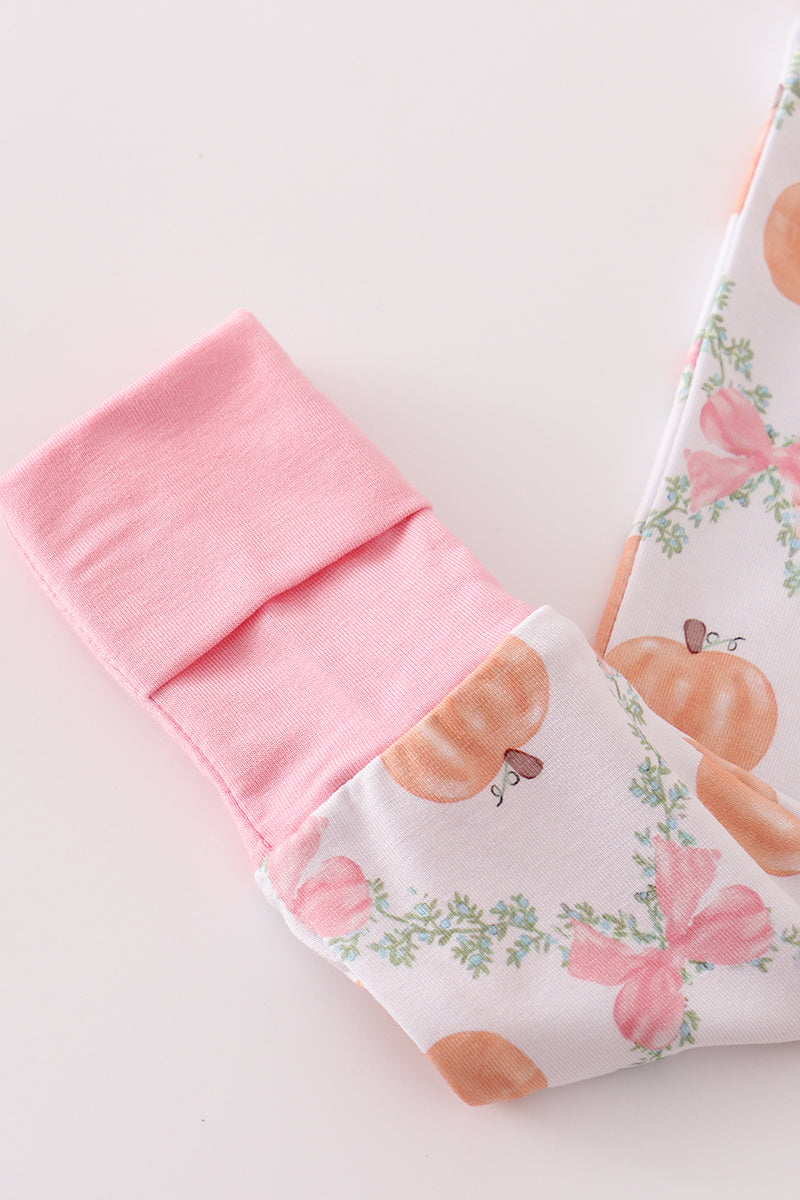 Pink pumpkin bamboo romper
