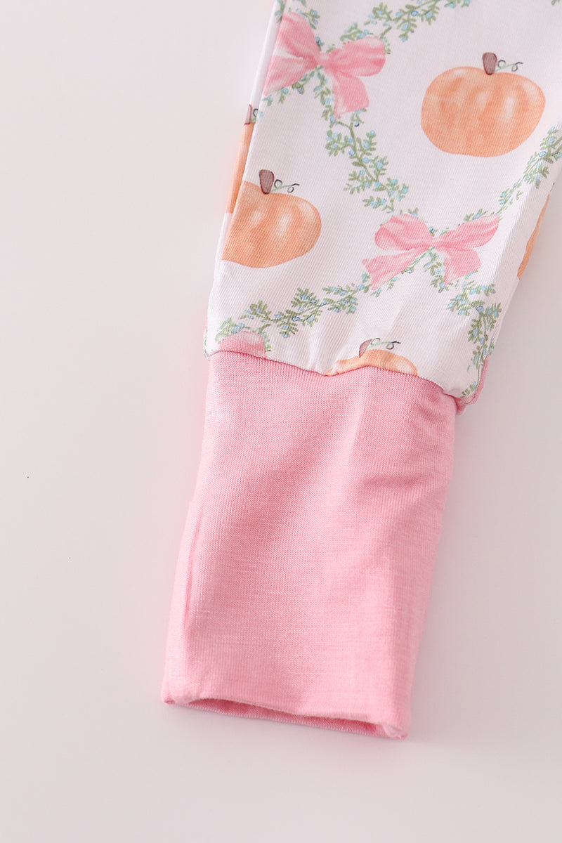 Pink pumpkin bamboo romper