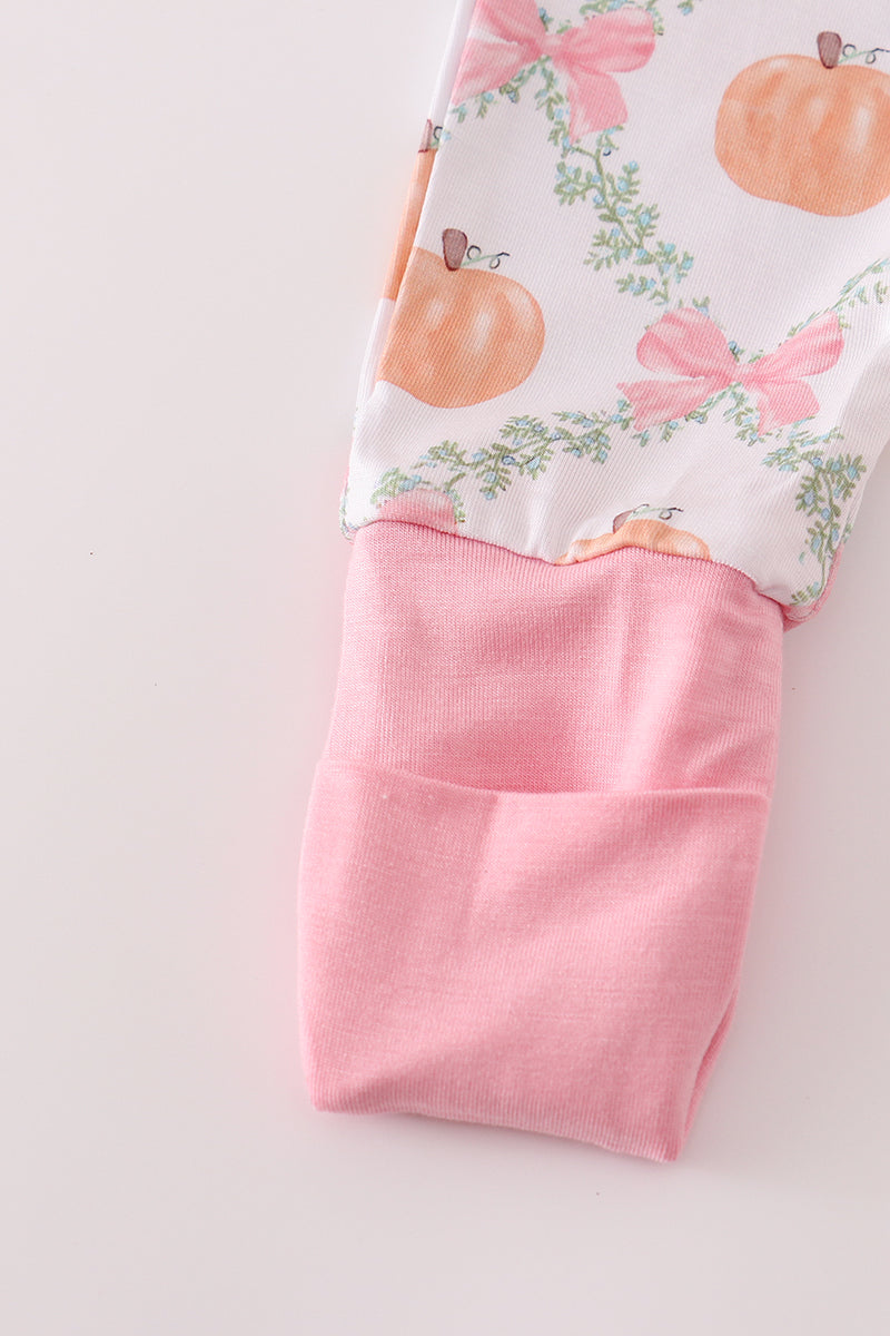 Pink pumpkin bamboo romper