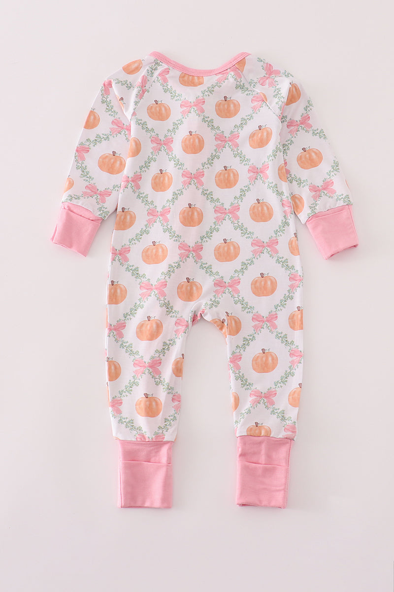Pink pumpkin bamboo romper