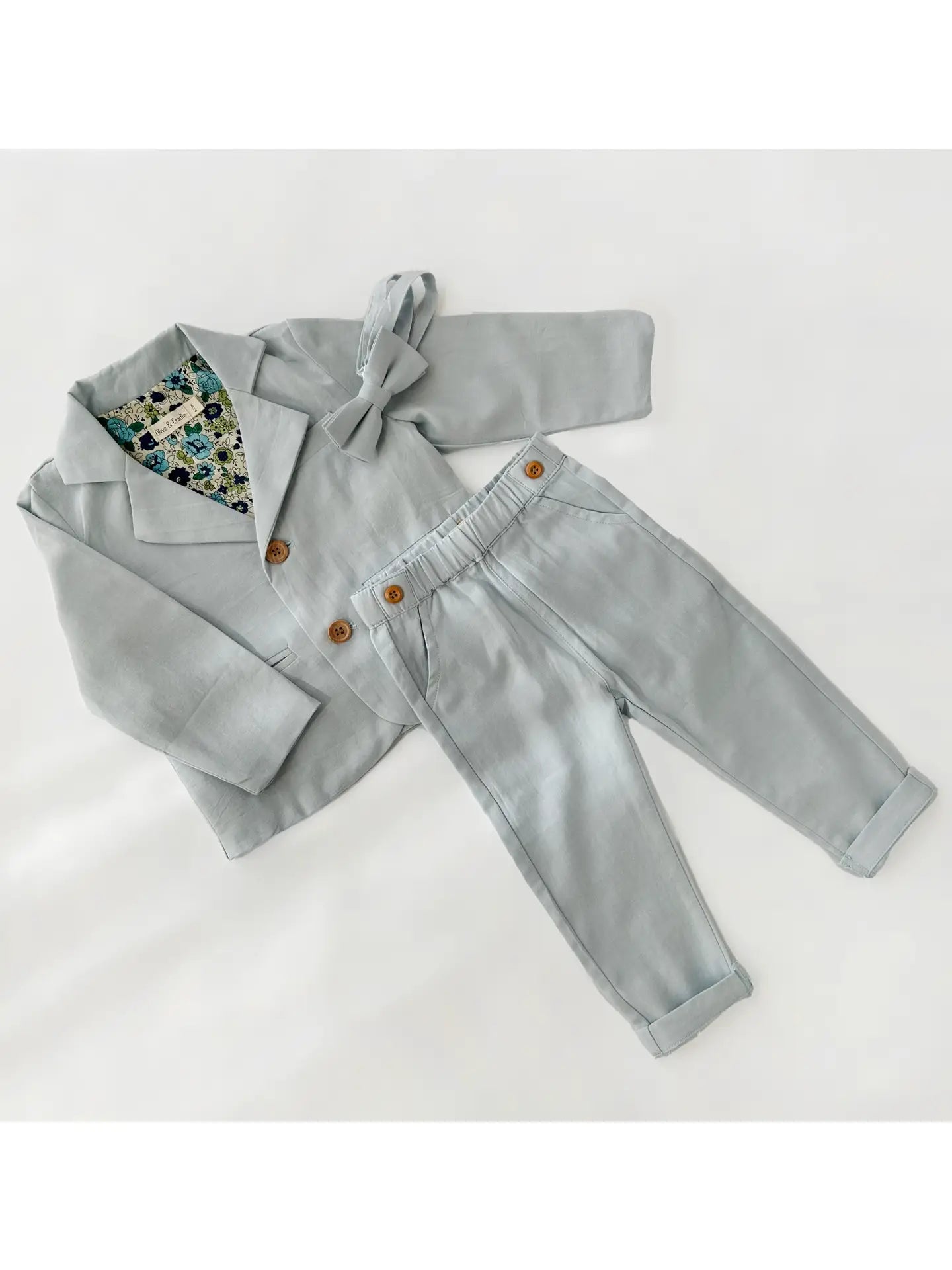 Boys Formal Suit Blazer+Pants 4pc Cotton Linen Casual Set