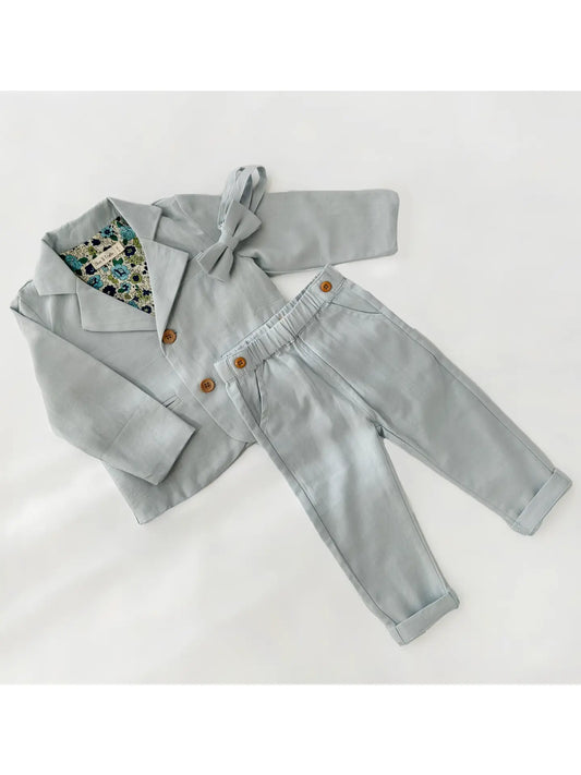 Boys Formal Suit Blazer+Pants 4pc Cotton Linen Casual Set