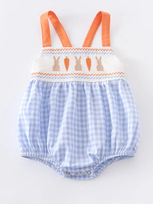 Blue Plaid Easter Rabbit Applique Boy Romper
