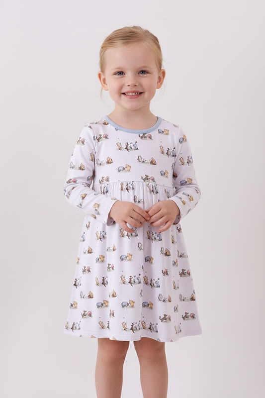 Premium blue character print bamboo dress