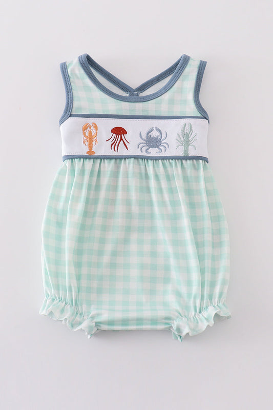 Blue marine creature embroidery girl bubble