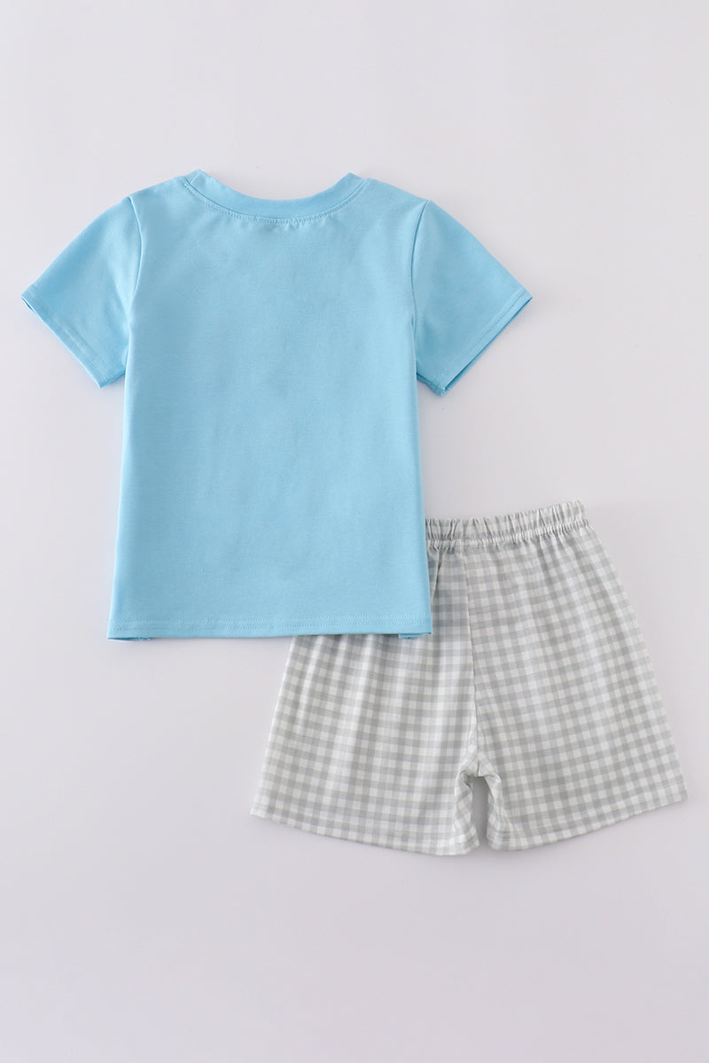 Blue farm chicken embroidery set