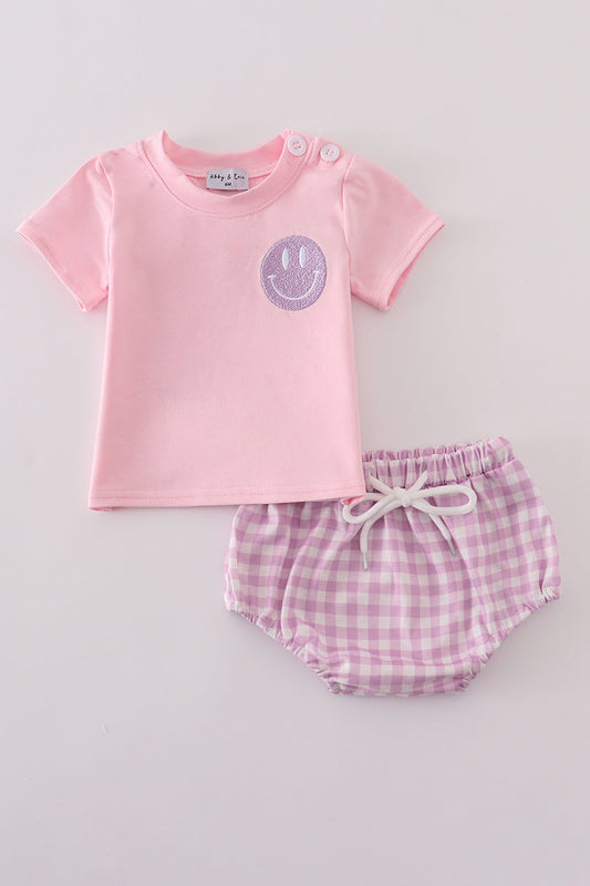 Purple smile gingham bloomer set