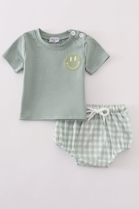 Green smile gingham bloomer set